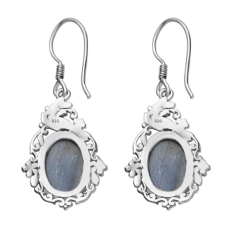 Labradorite 18.00 ctw Solitaire Earrings in Platinum Over Sterling Silver (6.54 g)
