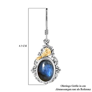 Labradorite 18.00 ctw Solitaire Earrings in Platinum Over Sterling Silver (6.54 g)