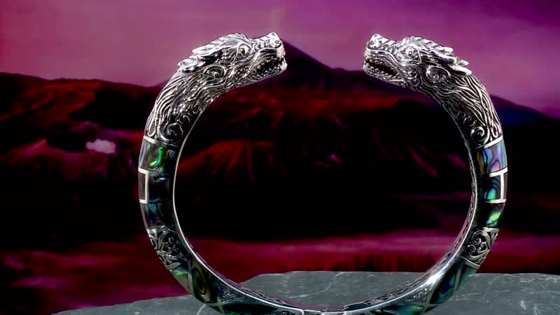 Bali Legacy Abalone Shell Dragon Cuff Bracelet in Sterling Silver (7.25 In)