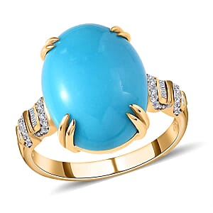 Luxoro 10K Yellow Gold Premium Sleeping Beauty Turquoise and G-H I3 Diamond Ring (Size 10.0) 7.75 ctw