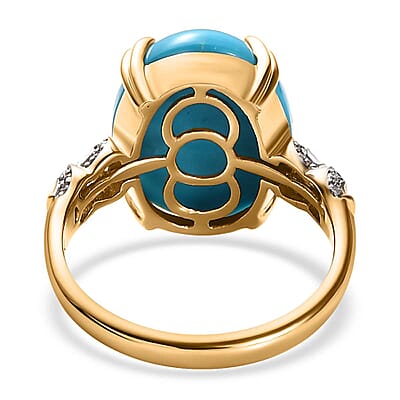 Luxoro 10K Yellow Gold Premium Sleeping Beauty Turquoise and G-H I3 Diamond Ring (Size 10.0) 7.75 ctw