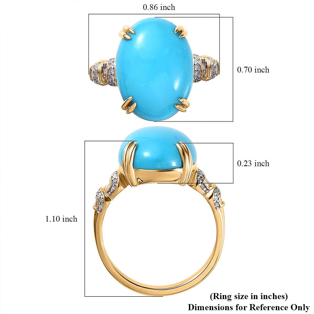 Luxoro 10K Yellow Gold Premium Sleeping Beauty Turquoise and G-H I3 Diamond Ring (Size 10.0) 7.75 ctw