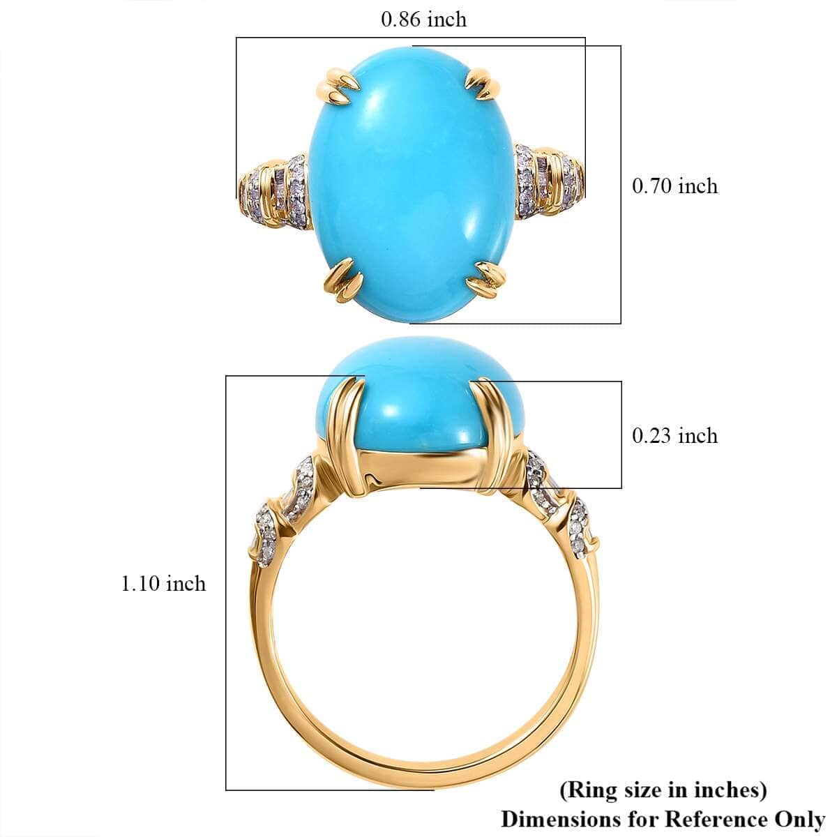 Luxoro 10K Yellow Gold Premium Sleeping Beauty Turquoise and G-H I3 Diamond Ring (Size 7.0) 7.75 ctw image number 5