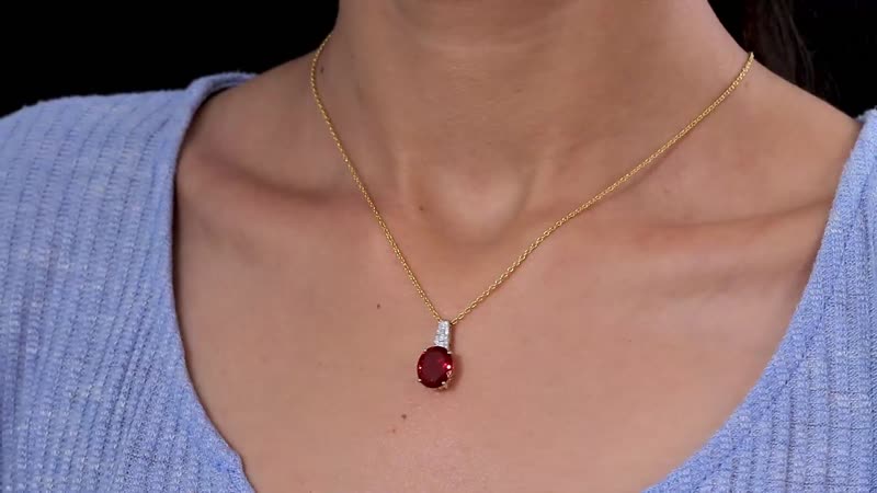 Luxoro 10K Yellow Gold Premium Mexican Cherry Fire Opal and Diamond Pendant without Chain 3.30 ctw