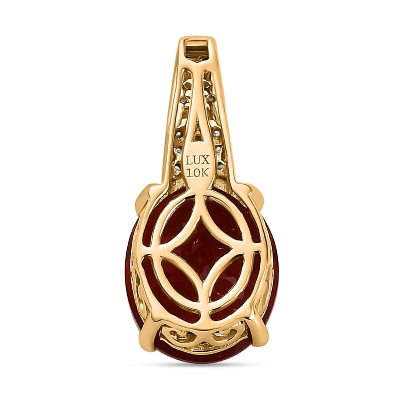 Luxoro 10K Yellow Gold Premium Mexican Cherry Fire Opal and Diamond Pendant without Chain 3.30 ctw