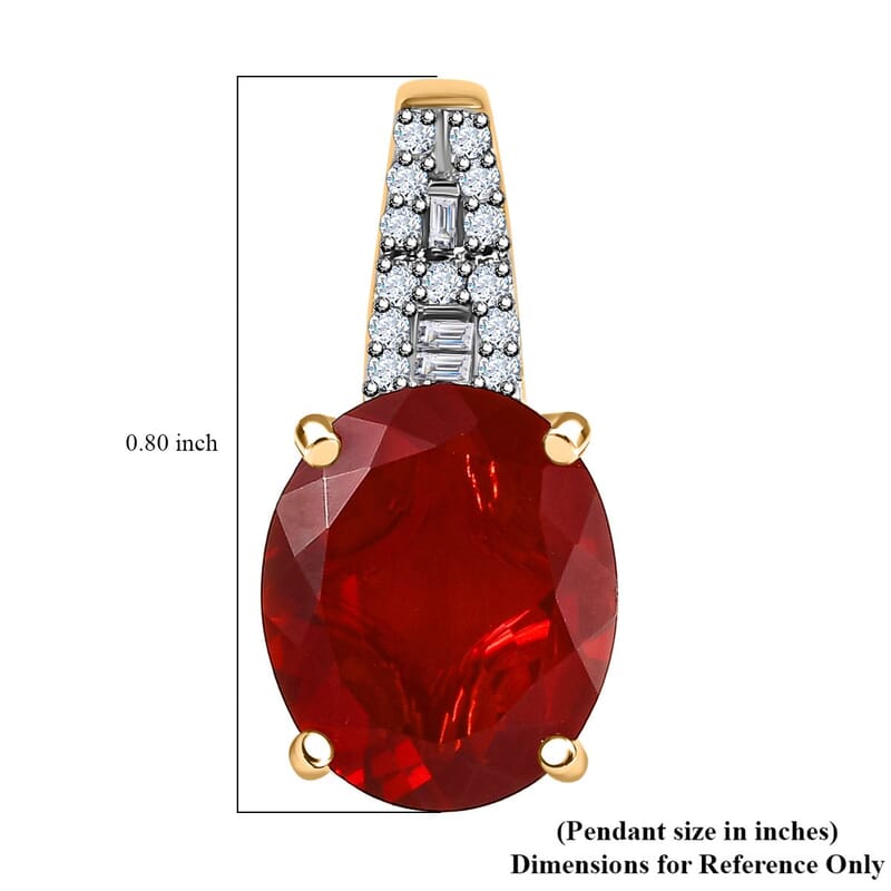 Luxoro 10K Yellow Gold Premium Mexican Cherry Fire Opal and Diamond Pendant without Chain 3.30 ctw
