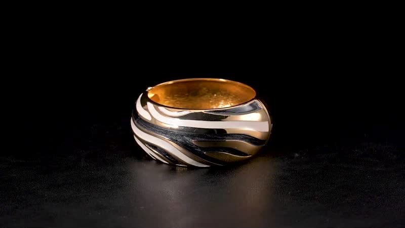 Doorbuster Black and White Color Enameled Bangle Bracelet (7.00 In) in Goldtone