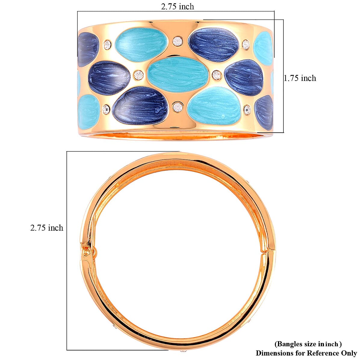 White Austrian Crystal and Blue Enameled Bangle Bracelet in Goldtone (7.00 In) image number 5