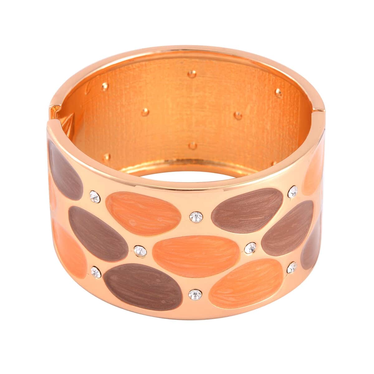 White Austrian Crystal, Orange and Brown Enameled Bangle Bracelet in Goldtone (7.00 In) image number 0