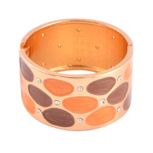 White Austrian Crystal, Orange and Brown Enameled Bangle Bracelet in Goldtone (7.00 In)