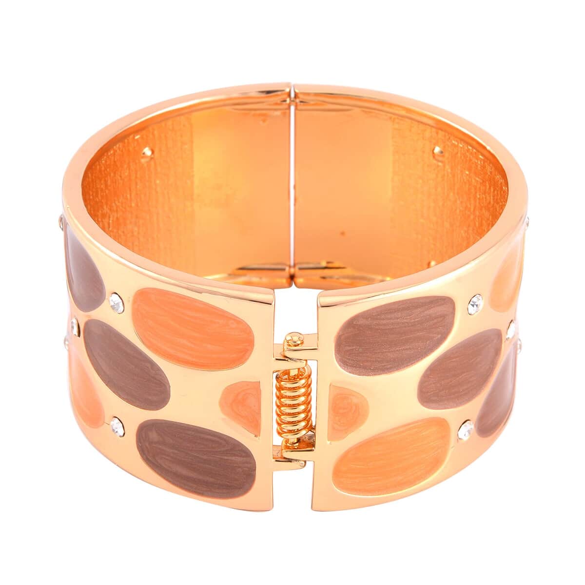 White Austrian Crystal, Orange and Brown Enameled Bangle Bracelet in Goldtone (7.00 In) image number 3