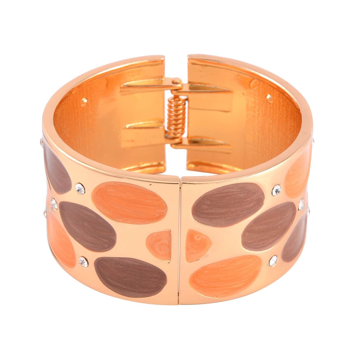 White Austrian Crystal, Orange and Brown Enameled Bangle Bracelet in Goldtone (7.00 In) image number 4