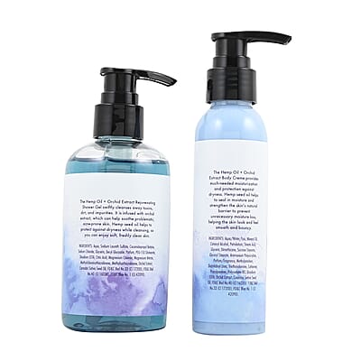 Hemp Oil + Orchid Extract Body Pamper Set (Shower Gel, Lotion, & Luffa)