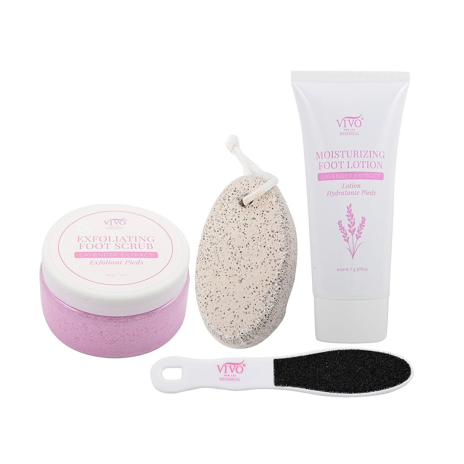 Lavender Extract Infused Exfoliating & Moisturizing Foot Set (Scrub, Lotion, Pumice Stone, & File)