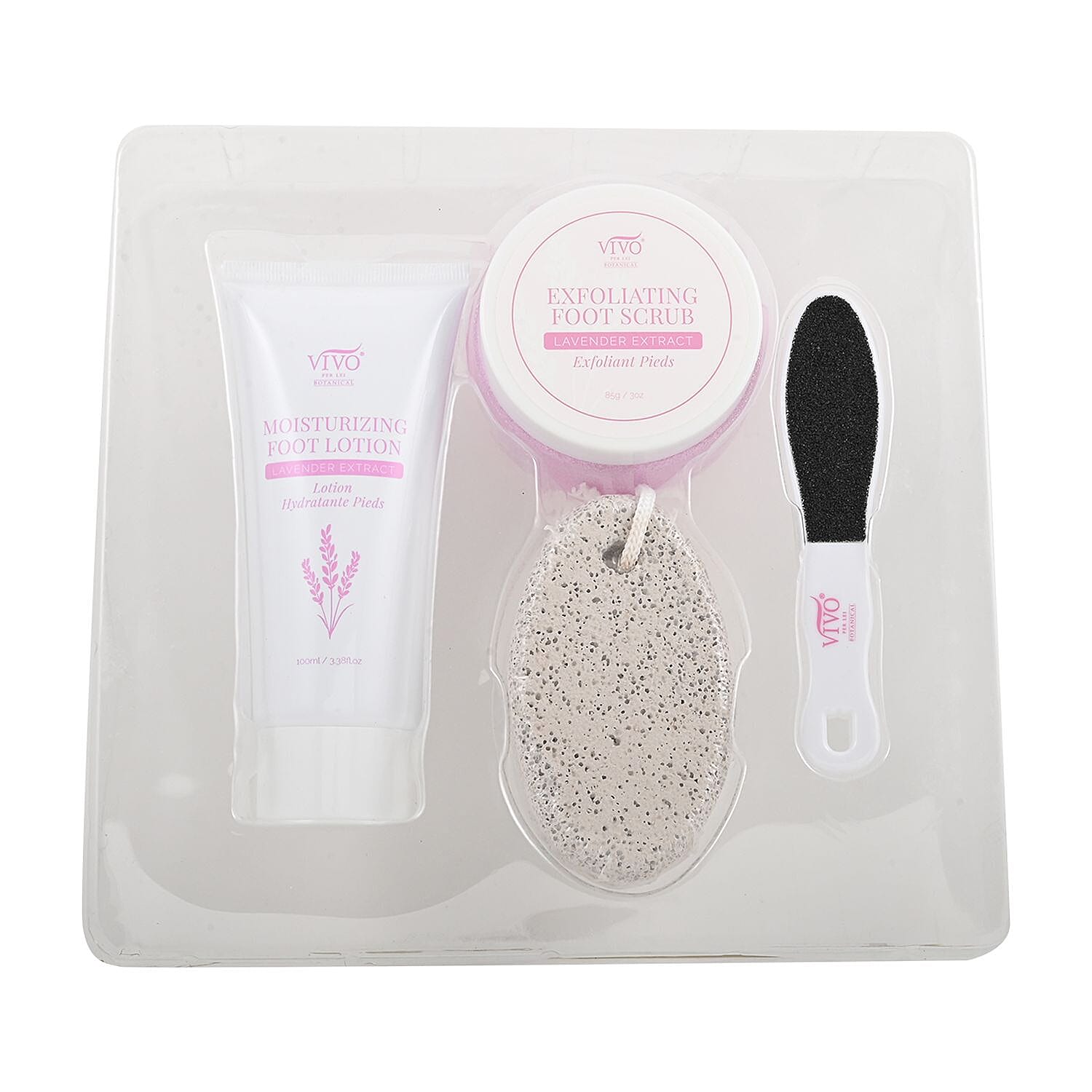 Lavender Extract Infused Exfoliating & Moisturizing Foot Set (Scrub, Lotion, Pumice Stone, & File)
