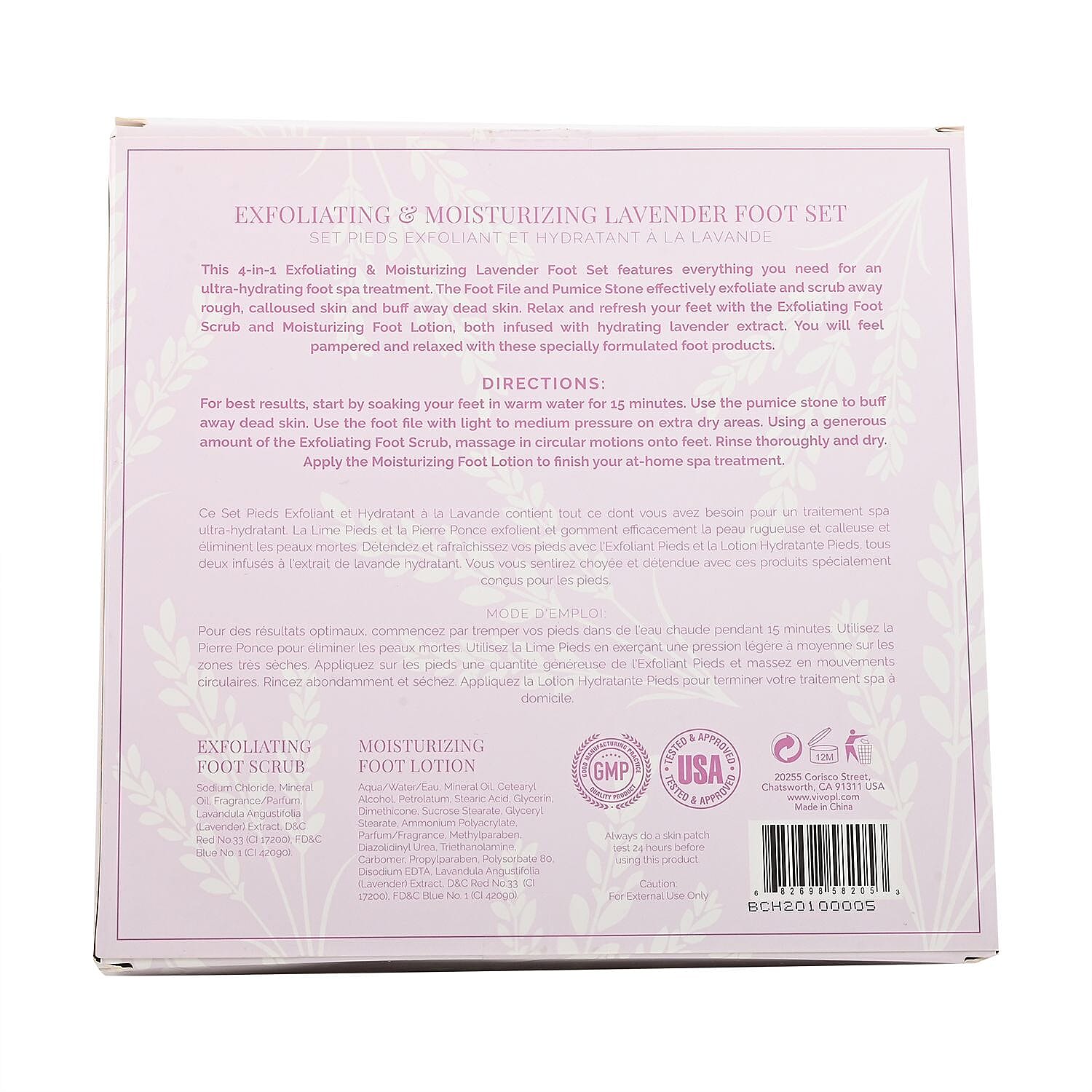 Lavender Extract Infused Exfoliating & Moisturizing Foot Set (Scrub, Lotion, Pumice Stone, & File)