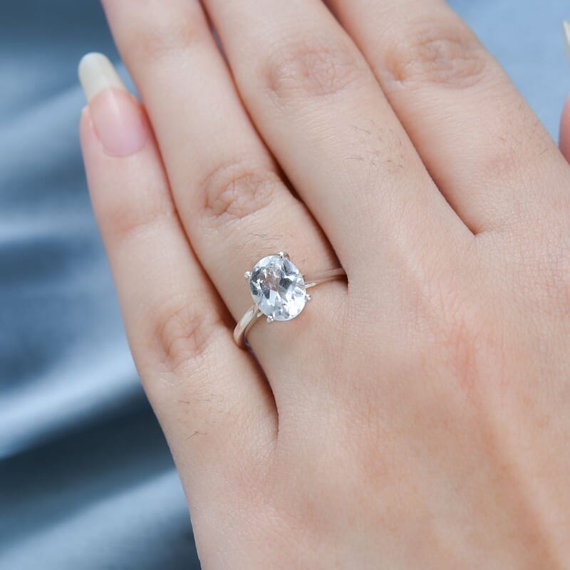 White Topaz Solitaire Ring in Sterling Silver (Size 10.0) 2.15 ctw