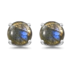 Malagasy Labradorite Solitaire Stud Earrings in Sterling Silver 2.15 ctw