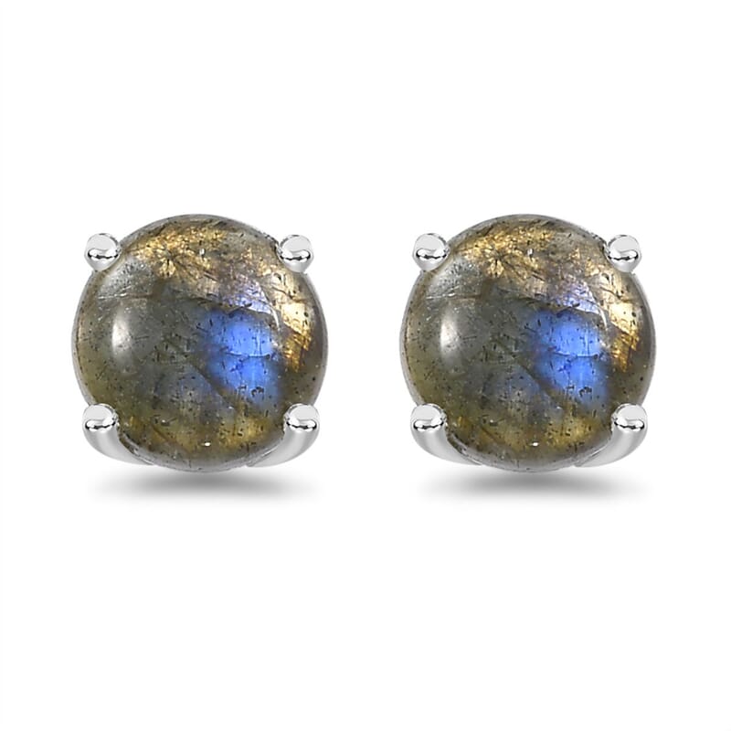 Malagasy Labradorite Solitaire Stud Earrings in Sterling Silver 2.15 ctw
