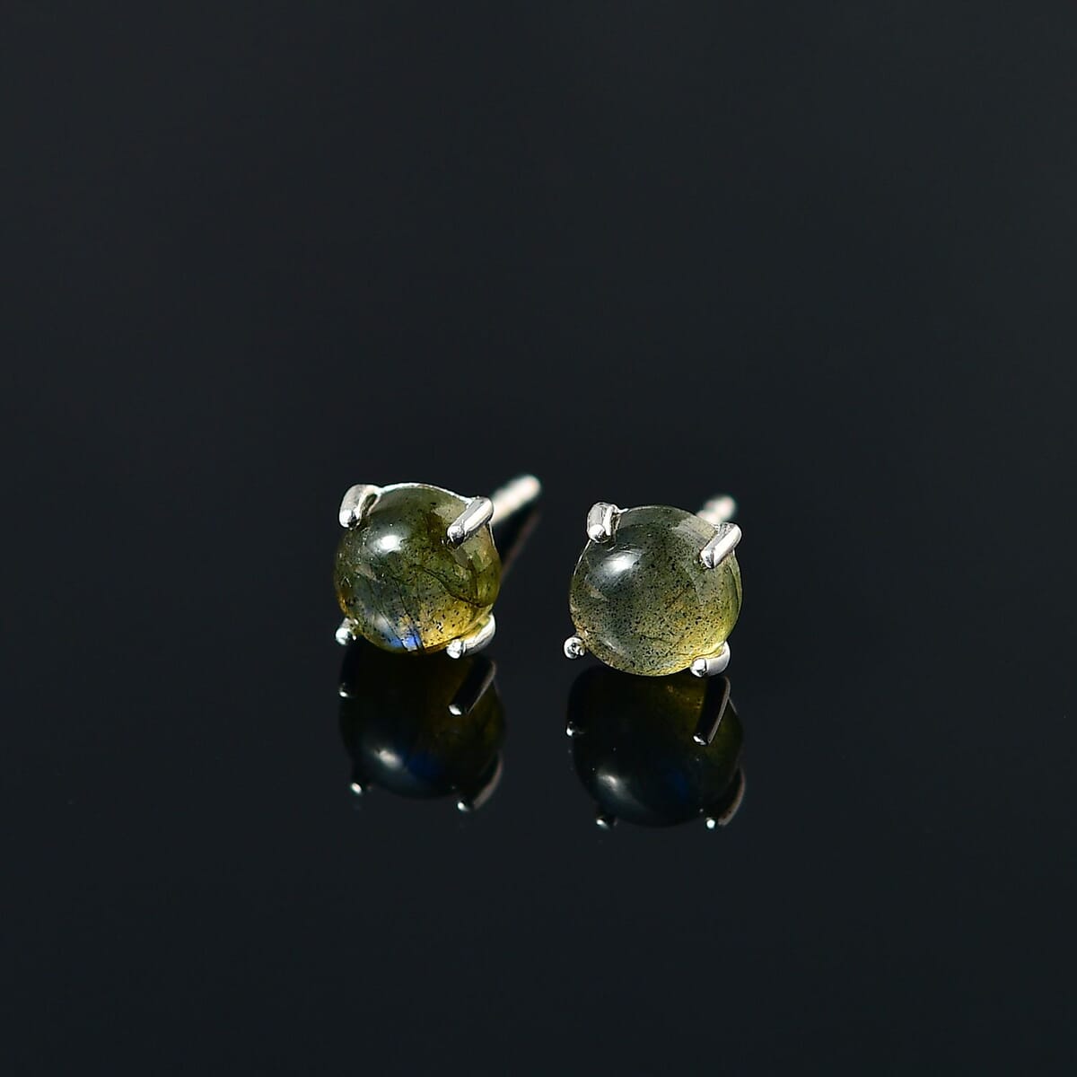 Malagasy Labradorite Solitaire Stud Earrings in Sterling Silver 2.15 ctw image number 2