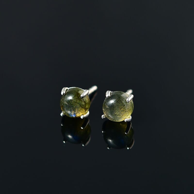 Malagasy Labradorite Solitaire Stud Earrings in Sterling Silver 2.15 ctw
