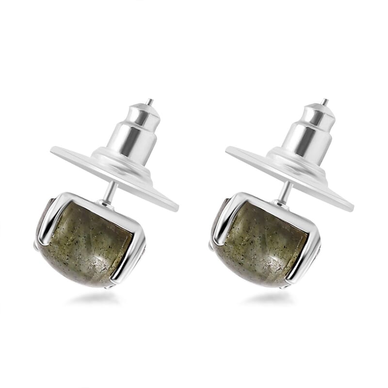 Malagasy Labradorite Solitaire Stud Earrings in Sterling Silver 2.15 ctw