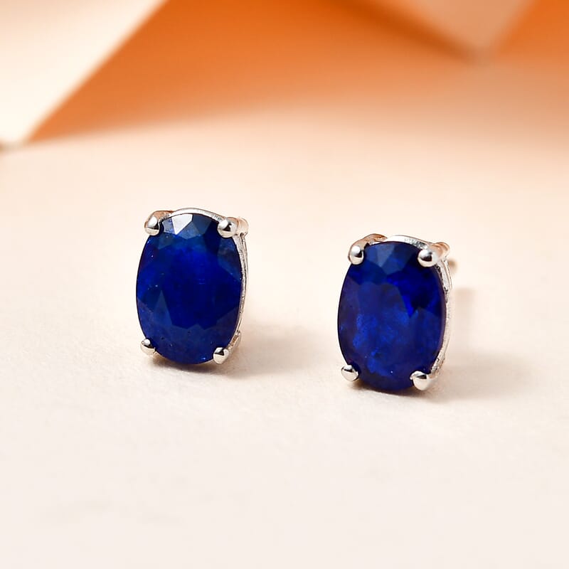 Tanzanian Blue Spinel (DF) Solitaire Stud Earrings in Platinum Over Sterling Silver 1.75 ctw