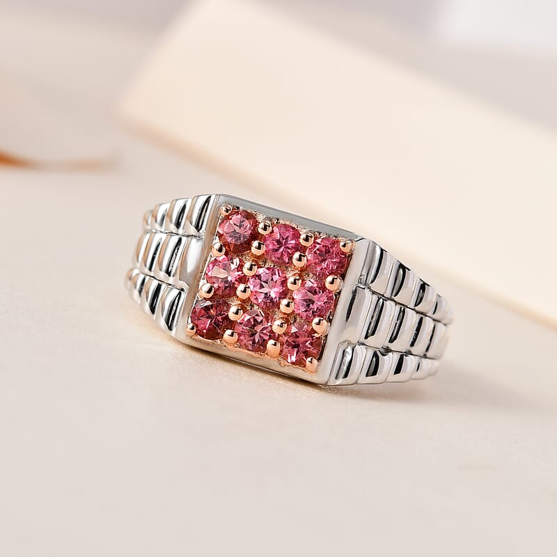 Premium Natural Calabar Pink Tourmaline Men's Ring in Platinum Over Sterling Silver (Size 10.0) 1.10 ctw
