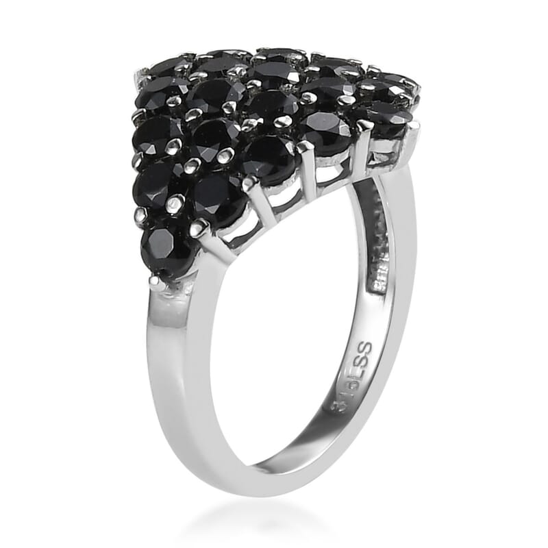 Thai Black Spinel Cluster Ring in Stainless Steel (Size 10.0) 3.40 ctw