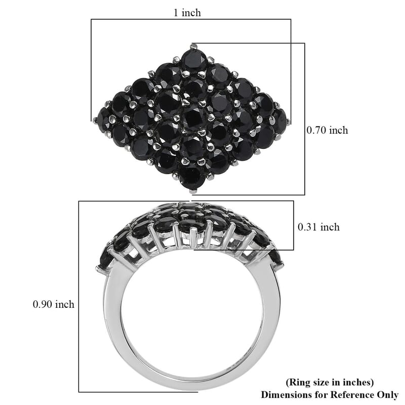 Thai Black Spinel Cluster Ring in Stainless Steel (Size 10.0) 3.40 ctw