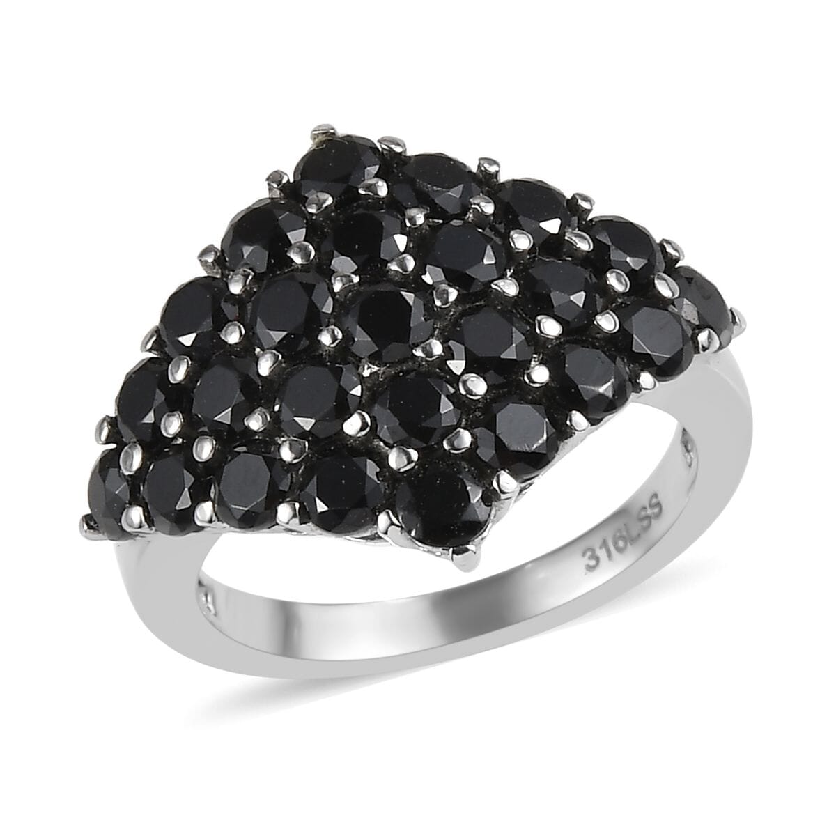 Thai Black Spinel Cluster Ring in Stainless Steel (Size 5.0) 3.40 ctw image number 0