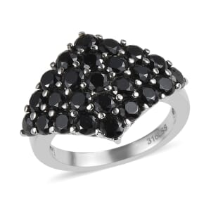 Thai Black Spinel Cluster Ring in Stainless Steel (Size 5.0) 3.40 ctw