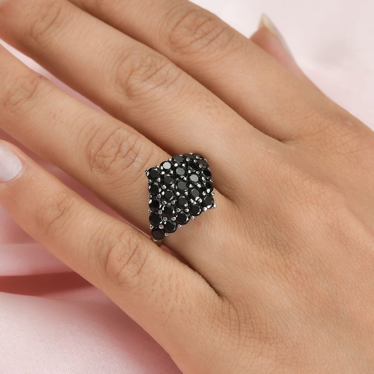 Thai Black Spinel Cluster Ring in Stainless Steel (Size 5.0) 3.40 ctw image number 2