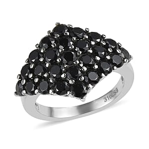 Thai Black Spinel Cluster Ring in Stainless Steel (Size 7.0) 3.40 ctw