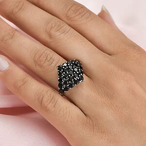 Thai Black Spinel Cluster Ring in Stainless Steel (Size 7.0) 3.40 ctw