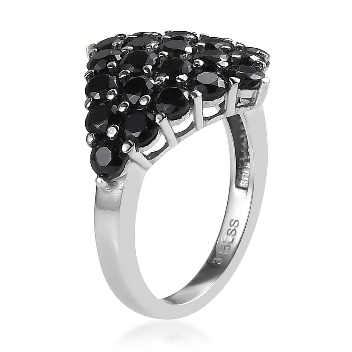 Thai Black Spinel Cluster Ring in Stainless Steel (Size 7.0) 3.40 ctw image number 3
