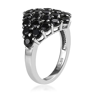 Thai Black Spinel Cluster Ring in Stainless Steel (Size 7.0) 3.40 ctw