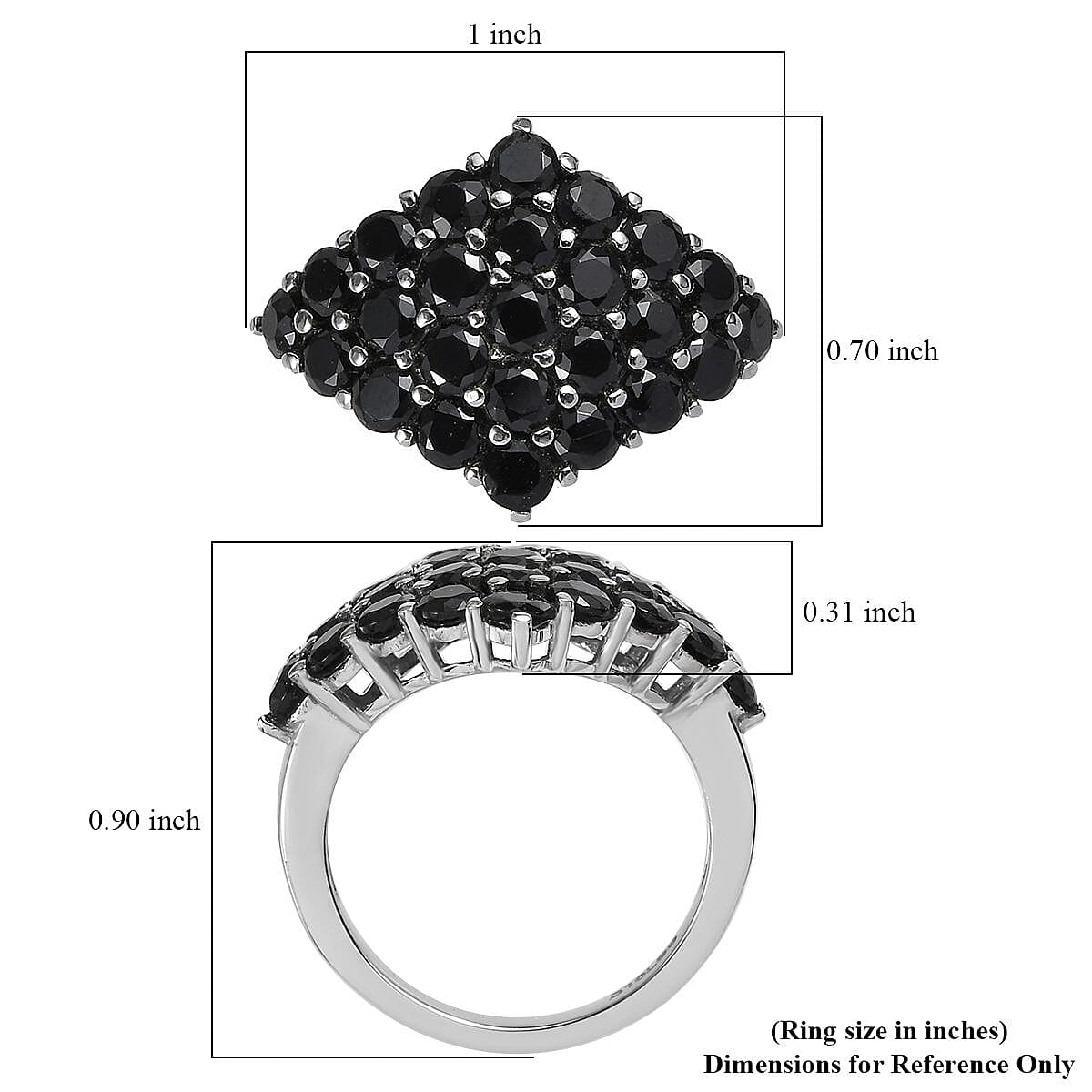 Thai Black Spinel Cluster Ring in Stainless Steel (Size 7.0) 3.40 ctw image number 5
