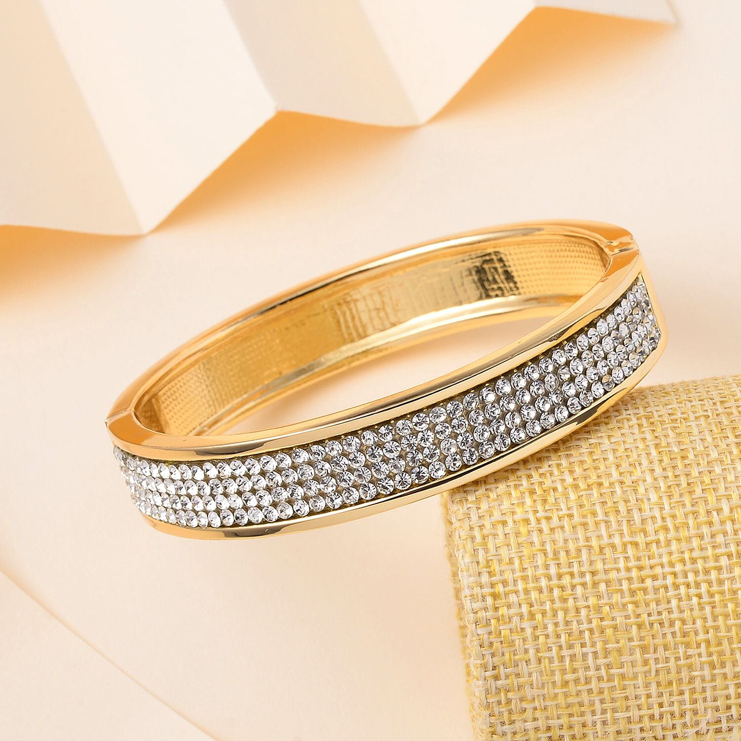 Austrian Crystal Bangle Bracelet in Goldtone (7.50 In)