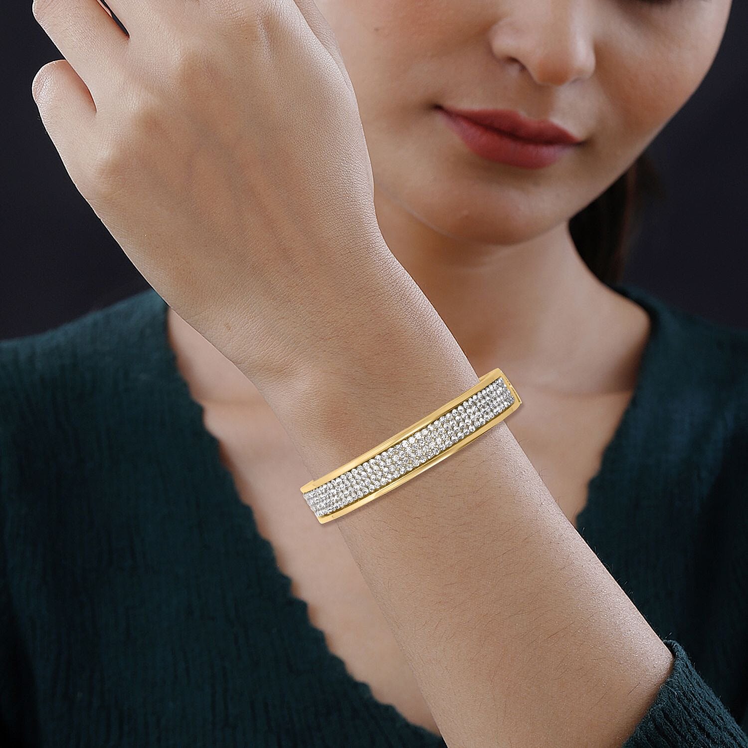 Austrian Crystal Bangle Bracelet in Goldtone (7.50 In)