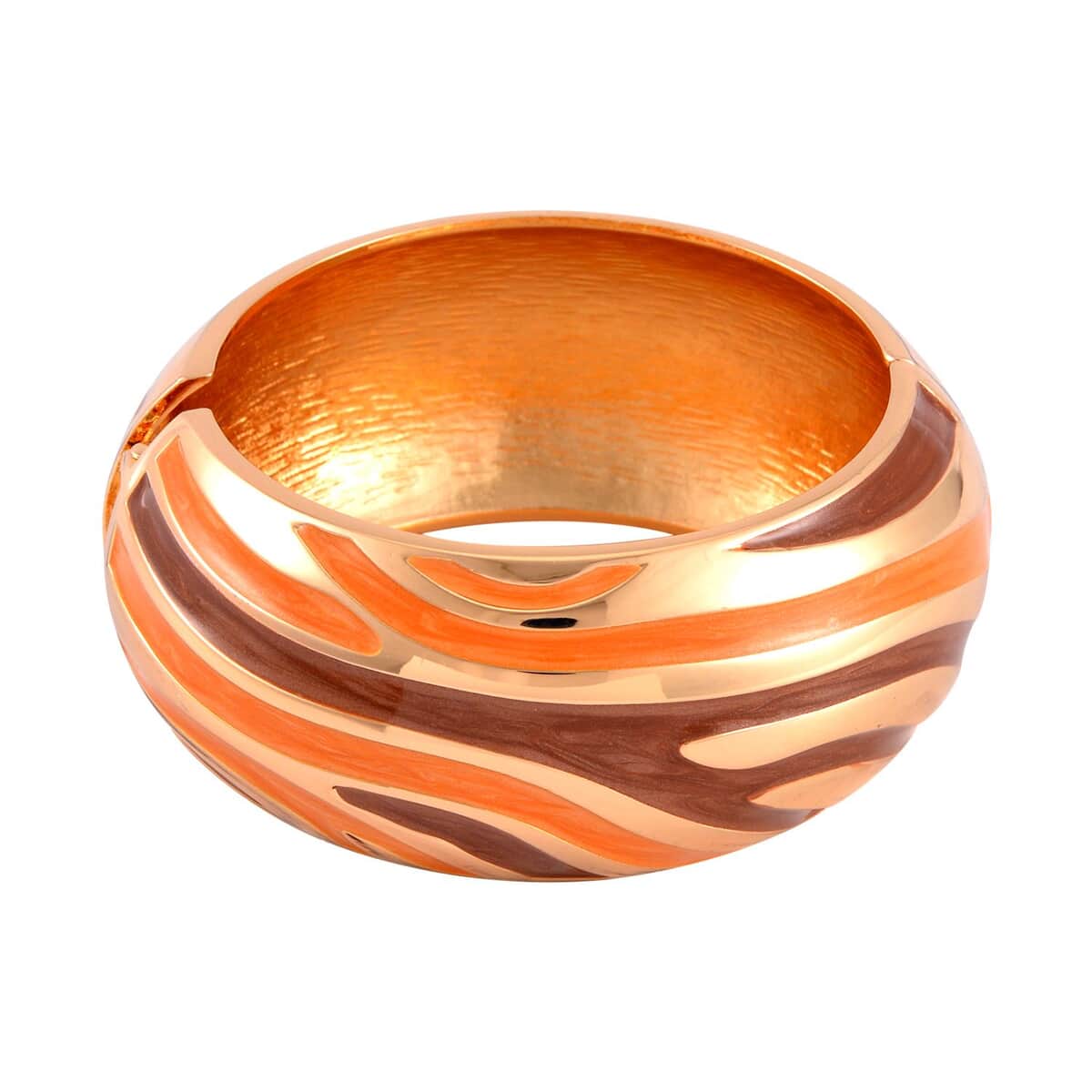 Orange and Brown Enameled Bangle Bracelet (7.00 In) in Goldtone image number 0
