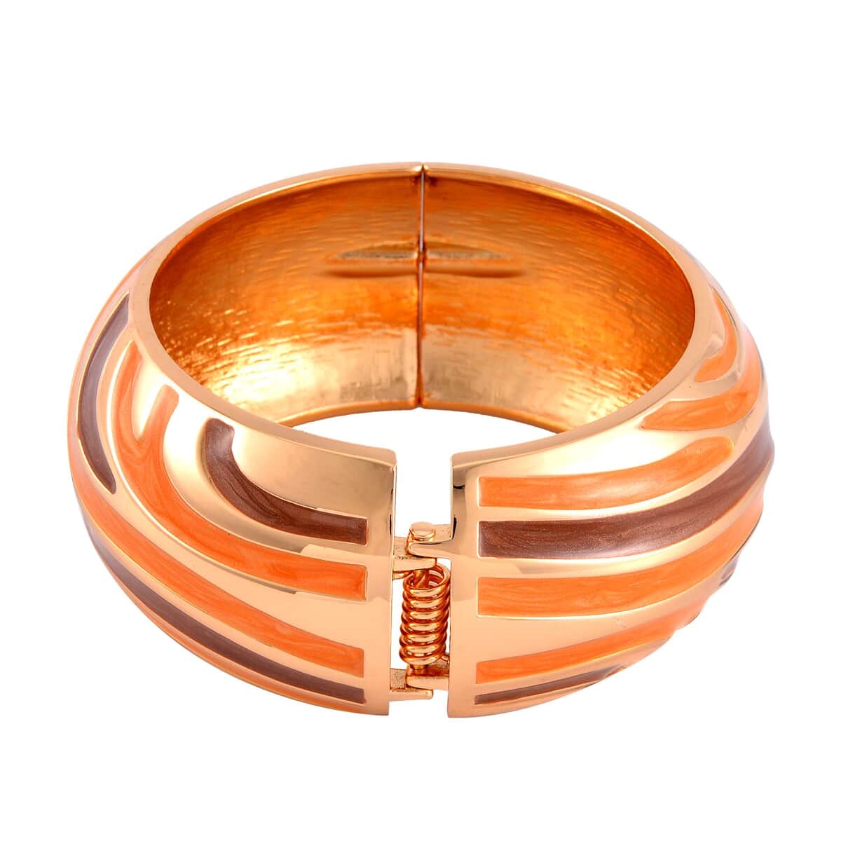 Orange and Brown Enameled Bangle Bracelet (7.00 In) in Goldtone image number 3