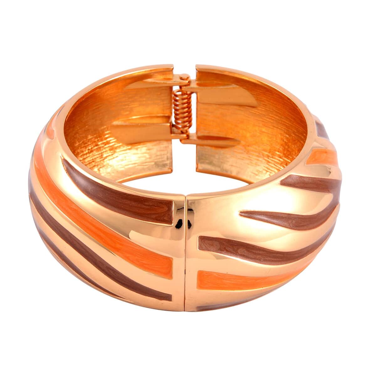 Orange and Brown Enameled Bangle Bracelet (7.00 In) in Goldtone image number 4