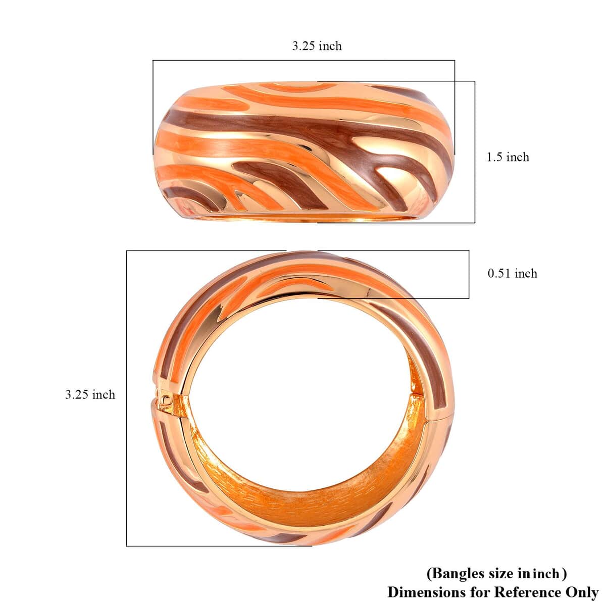 Orange and Brown Enameled Bangle Bracelet (7.00 In) in Goldtone image number 5