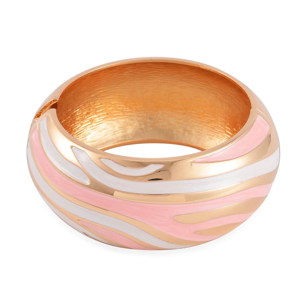 Pink and White Enameled Bangle Bracelet (7.00 In) in Goldtone image number 0