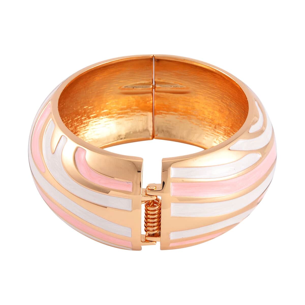 Pink and White Enameled Bangle Bracelet (7.00 In) in Goldtone image number 3