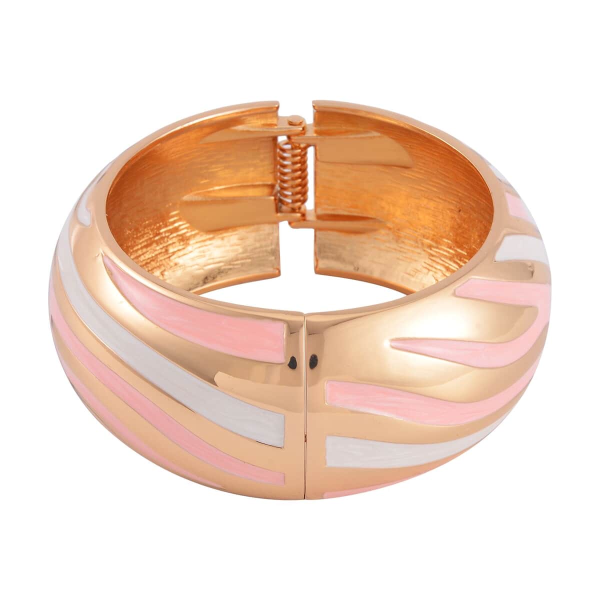 Pink and White Enameled Bangle Bracelet (7.00 In) in Goldtone image number 4