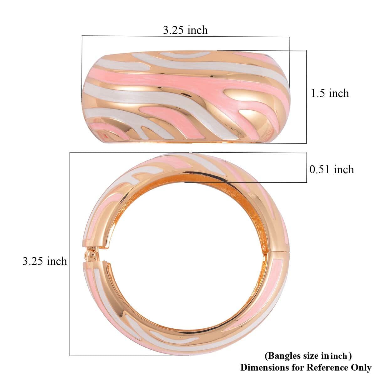 Pink and White Enameled Bangle Bracelet (7.00 In) in Goldtone image number 5