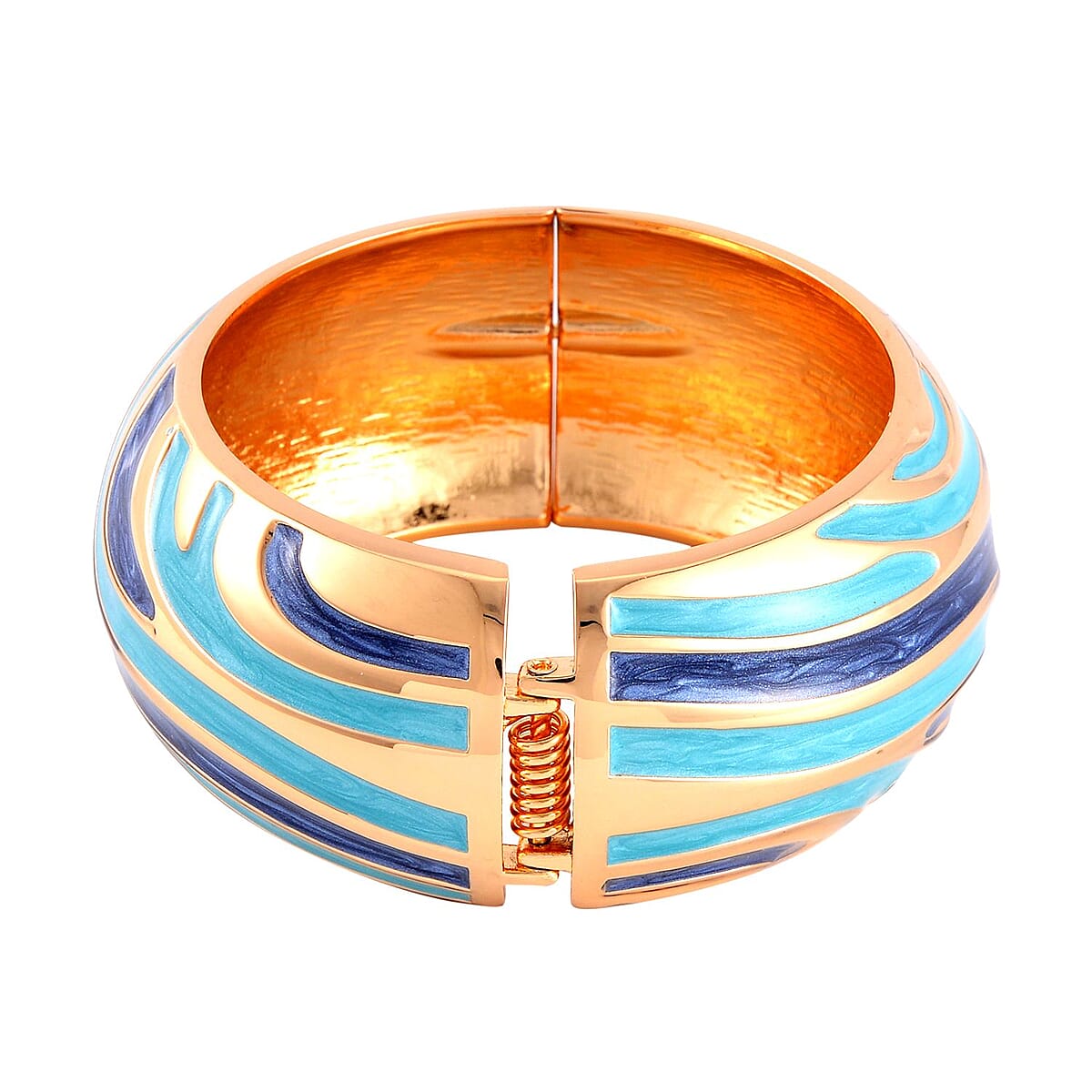 Light Blue and Blue Enameled Bangle Bracelet (7.00 In) in Goldtone image number 3