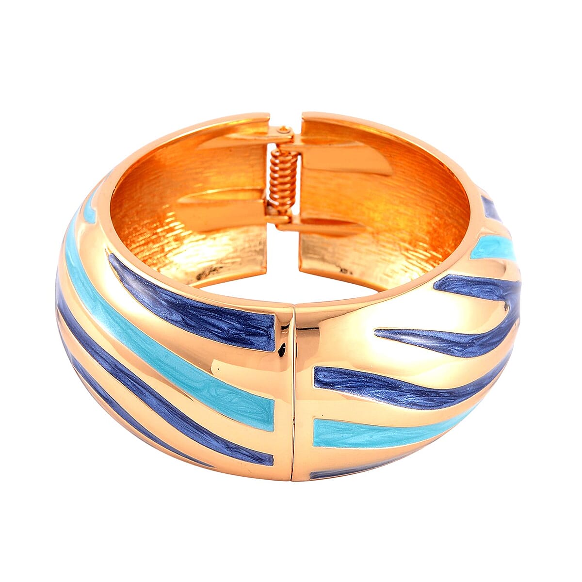 Light Blue and Blue Enameled Bangle Bracelet (7.00 In) in Goldtone image number 4